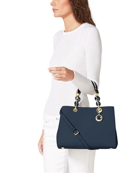 Michael Kors Cynthia Ultra Blue MD Conv Saffiano Leather Satchel